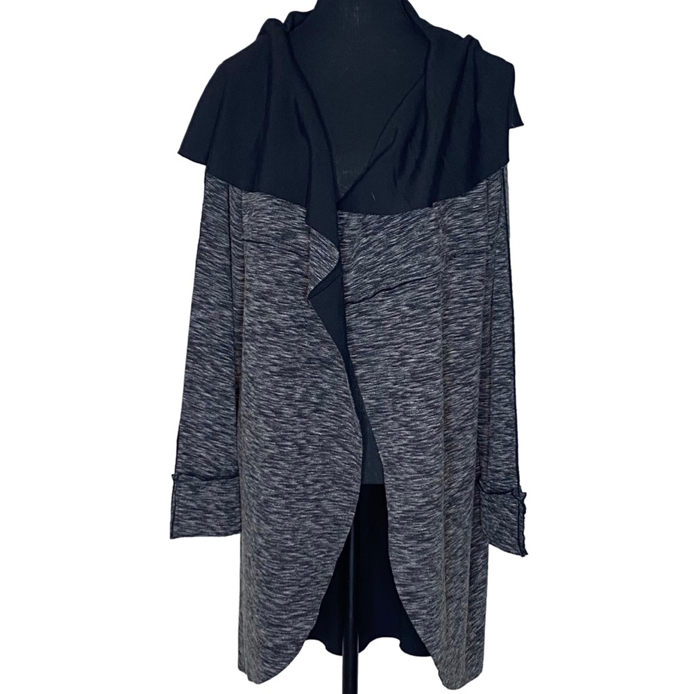 KENZIE Black and Gray Tight Knit Cardigan Exposed Seams Open Front Size Large